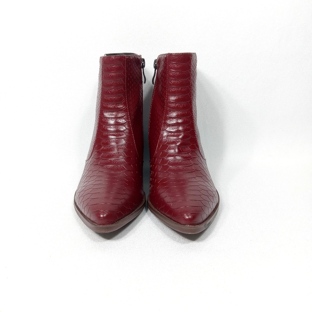 MAYPIE Dark Red Faux Leather Western Ankle Boot Size 6 - Picture 4 of 16